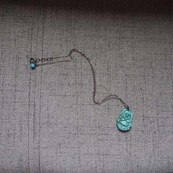 Vintage Carved Jade Buddha Necklace Silver Boho - Picture 4 of 7